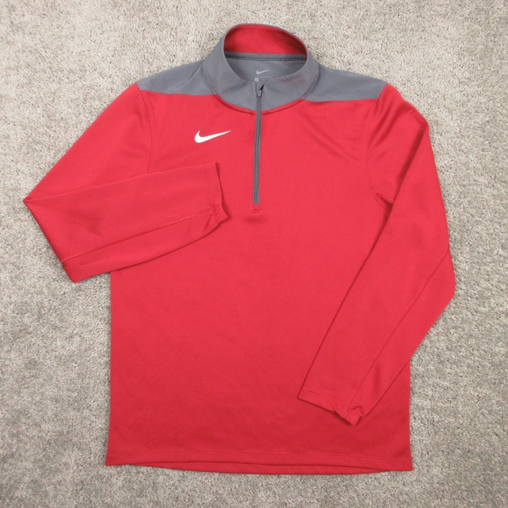 Nike Sweater Mens Small Red Gray Performance Golf Running 1/4 Zip Lightweight